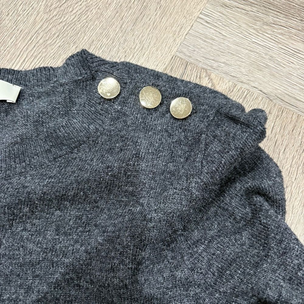 LOFT Gray Button Shoulder Bell Sleeve Sweater Women's Medium - Picture 5 of 7
